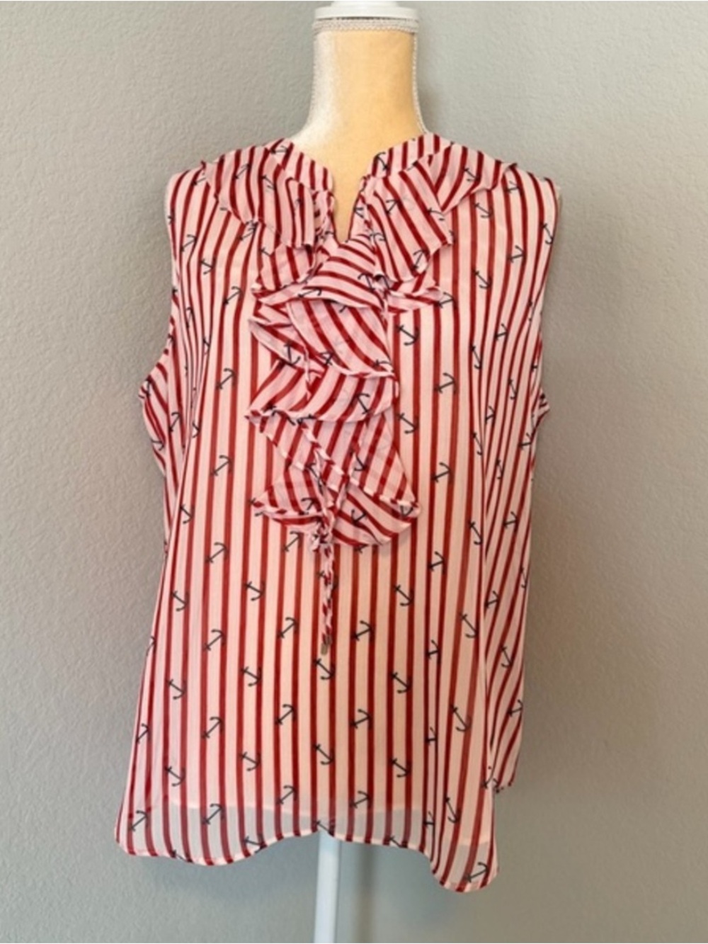 Tommy Hilfiger Sleeveless Striped Ruffle Top